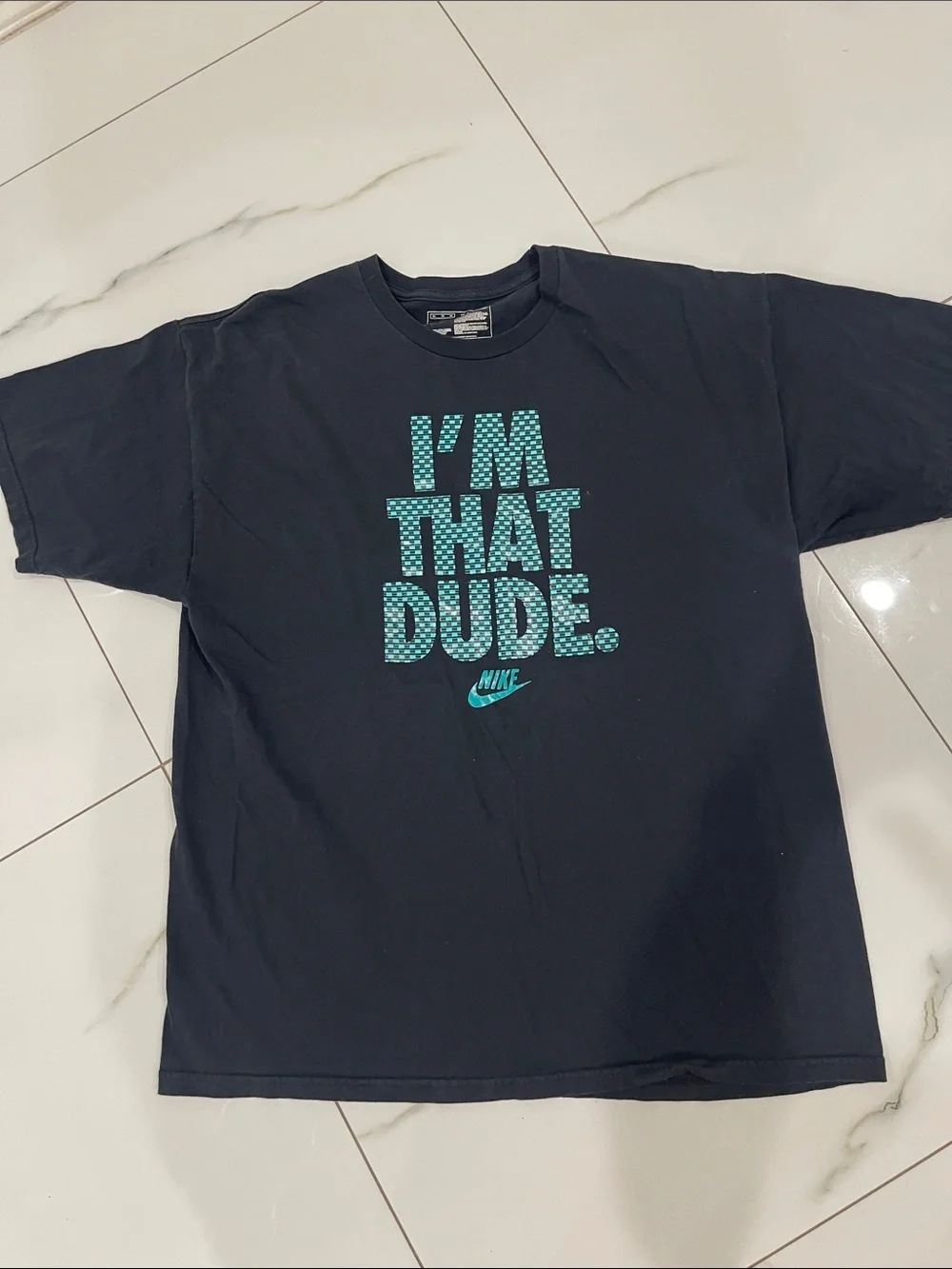 Nike Black Tee with Teal Geometric 
